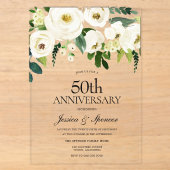 白い花とクリーム色の50周年記念結婚式 アクリル招待状 (正面)