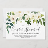 白い花とクリーム エレガントなカップルシャワー 招待状 (正面)