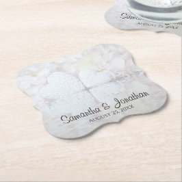 白い花とハートの反射結婚効果 ペーパーコースター