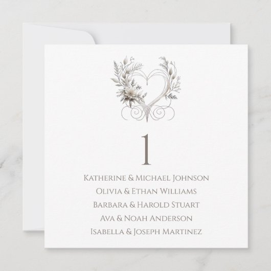 白い花とハート結婚の座席表 招待状 (正面)