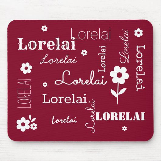 白い花とバーガンディカスタマイズ、マスパッド マウスパッド (正面)