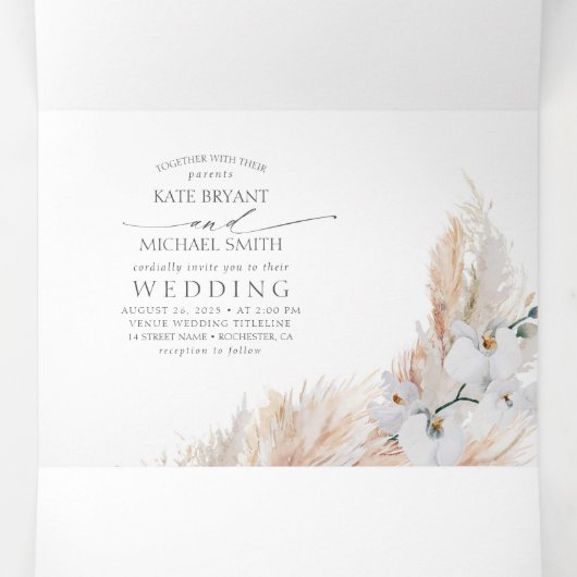 白い花とパンパスグラスエレガントな結婚式 三つ折り招待状 (内部中)