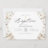 白い花とパンパス草のエレガントなフレーム 洗礼 招待状 (正面)