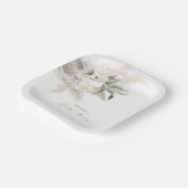 白い花とパンパス草のボヘミアンスタイルの結婚前お披露目パーティー ペーパープレート (傾斜あり)