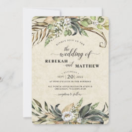 白い花とヤシ |結婚式招待状 招待状