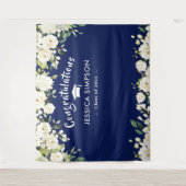 白い花とユーカリの卒業写真背景 タペストリー (正面)