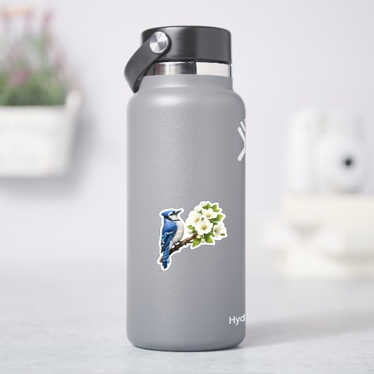 白い花とルリツグミ シール (HydroFlask)