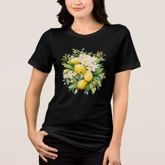 白い花とレモンのブーケ トライブレンドTシャツ (正面)