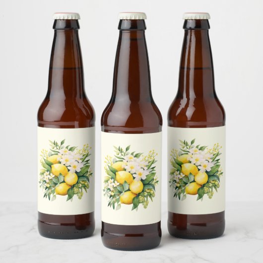 白い花とレモンのブーケ ビールラベル (ボトル)