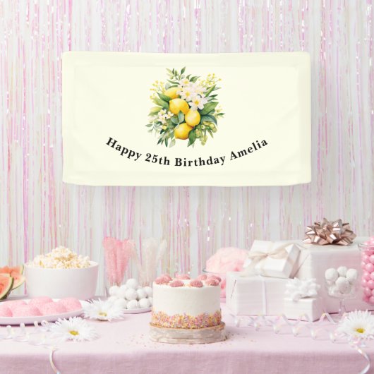 白い花とレモンのブーケ 誕生日 横断幕 (パーティー)