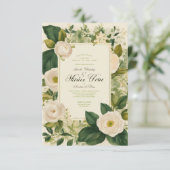 白い花とヴィンテージウェディング招待状 出欠カード (スタンド正面)