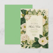 白い花とヴィンテージウェディング招待状 出欠カード (正面/裏面)