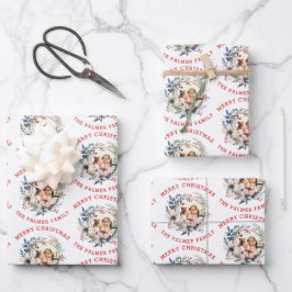 白い花と写真とクリスマスリース ラッピングペーパーシート