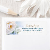 白い花と海軍の青い影のベビーシャワー ラベル (インサイチュ)