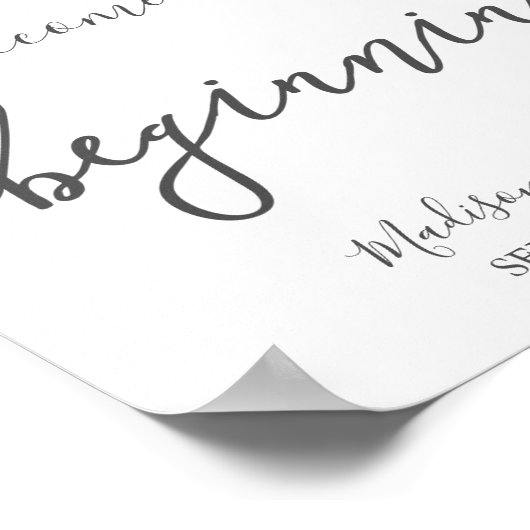 白い花と緑が私たちの始まりのサインへようこそ ポスター (角)