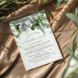 白い花と緑のお祝い・オブ・ライフ 招待状