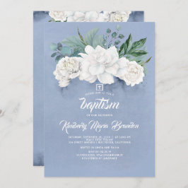 白い花と緑のほこり青のバプテスマ 招待状