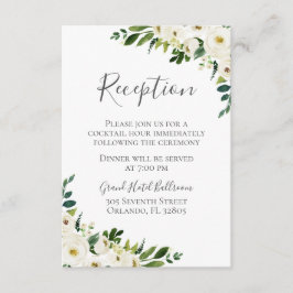 白い花と緑のウェディングレセプションカード エンクロージャーカード