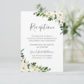 白い花と緑のウェディングレセプションカード エンクロージャーカード (スタンド正面)