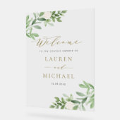 白い花と緑のカップルがシャワー アクリルサイン (傾斜)