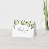 白い花と緑のカリグラフィー　ありがとう サンキューカード (正面)