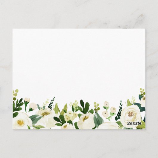 白い花と緑のタイム結婚カプセルカード ポストカード (裏面)