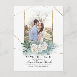 白い花と緑の写真デートを保存 案内ポストカード