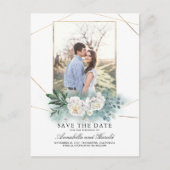 白い花と緑の写真デートを保存 案内ポストカード (正面)