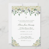 白い花と緑の写真　洗礼式 招待状 (正面)