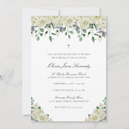 白い花と緑の写真　洗礼式 招待状