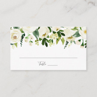 白い花と緑の平結婚らな座席表 プレイスカード