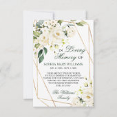 白い花と緑の悔やみや弔慰メモリ サンキューカード (正面)