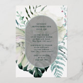 白い花と緑の洗礼招待状（ホイル仕上げ） 箔招待状 (裏面)
