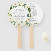 白い花と緑の結婚式 プログラムサークルファン ハンドファン (正面&裏面)