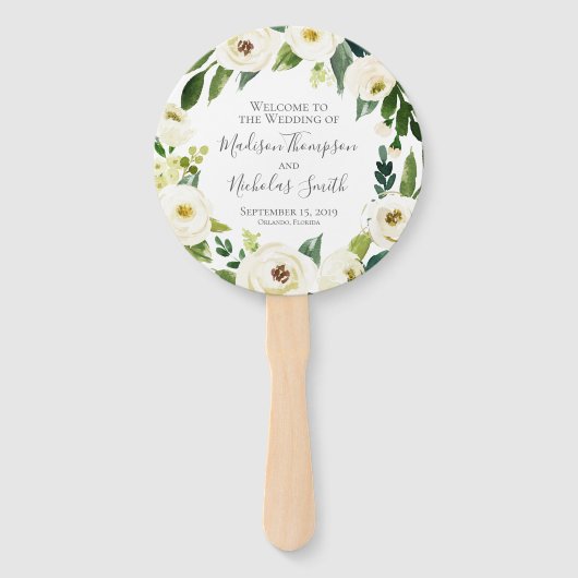 白い花と緑の結婚式 プログラムサークルファン ハンドファン (正面)