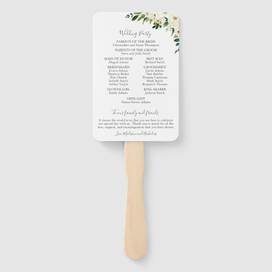 白い花と緑の結婚式 プログラム ハンドファン (裏面)