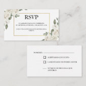 白い花と緑の結婚式RSVPカード エンクロージャーカード (正面/裏面)