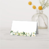 白い花と緑の結婚食品ラベルカード プレイスカード (裏面)
