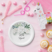 白い花と緑の花束エレガント ペーパープレート (パーティー)