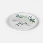 白い花と緑の花束エレガント ペーパープレート (アングル)