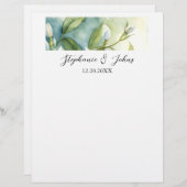 白い花と緑の葉のエレガントなラスティックウェディング レターヘッド (正面/裏面)