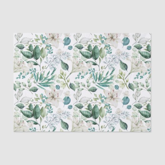 白い花と緑の葉のブライダルシャワー ウェディング 薄葉紙 (正面)