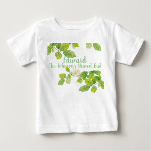 白い花と緑の葉園 ベビーTシャツ