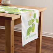 白い花と緑の葉園 ロングテーブルランナー (インサイチュ)