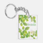白い花と緑の葉 キーホルダー (正面左)