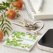 白い花と緑の葉 キーホルダー (正面右)