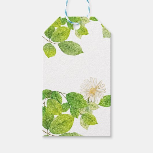 白い花と緑の葉 ギフトタグ (正面)