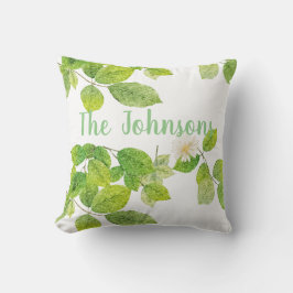 白い花と緑の葉 クッション