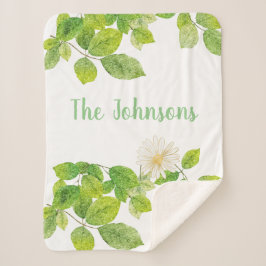 白い花と緑の葉 シェルパブランケット