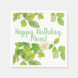 白い花と緑の葉 スタンダードカクテルナプキン